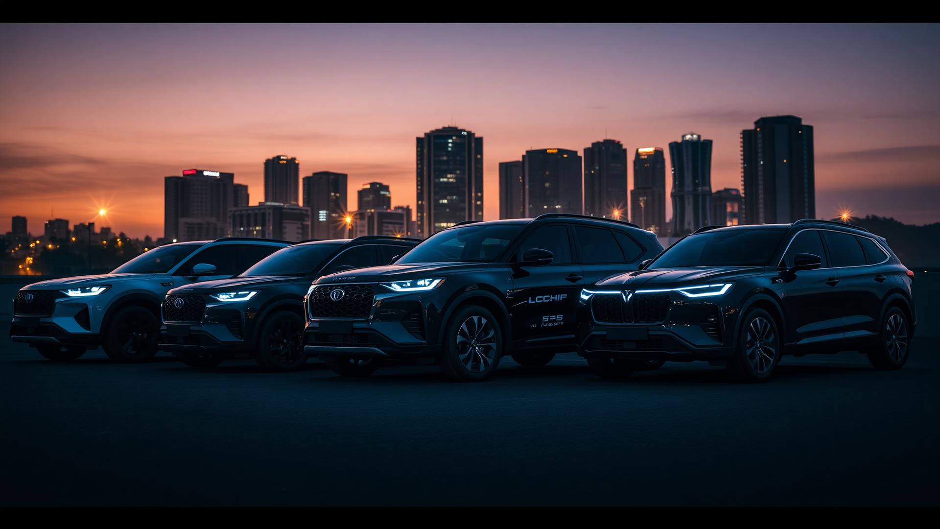 Premium vehicles at dusk